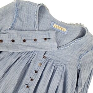 We The Free XS Blue Babydoll Henley Womens Boho Coastal Gauze Cottagecore Top